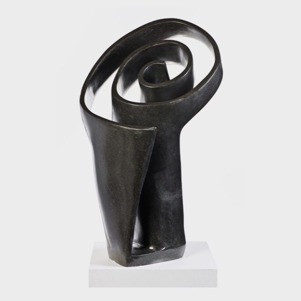 Abstrakte Lebensweg Skulptur aus schwarzem Springstone vom Bildhauer Collern Kotokwa