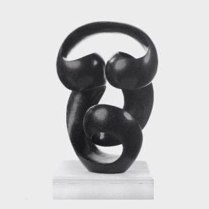 Abstrakte Kreislauf Skulptur aus schwarzem Springstone vom Bildhauer Sowa Linus Tonderai